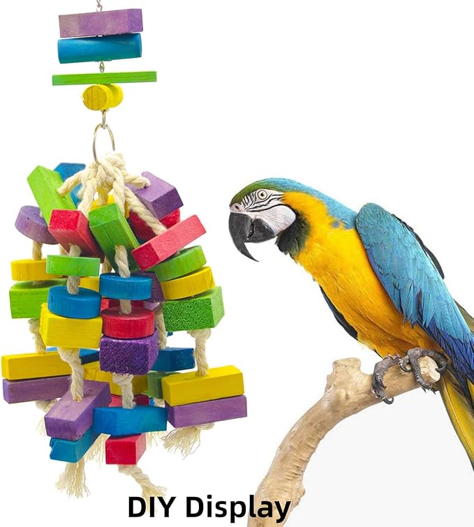 Bird Toys, Wood Wooden Colored 300pcs Parrot Toys for Large Birds, Multicolored Natural Wooden Blocks,African Grey Parrots, Macaws, Cockatoos, Parrot chew Toys, Aviary DIY Hanging Toys