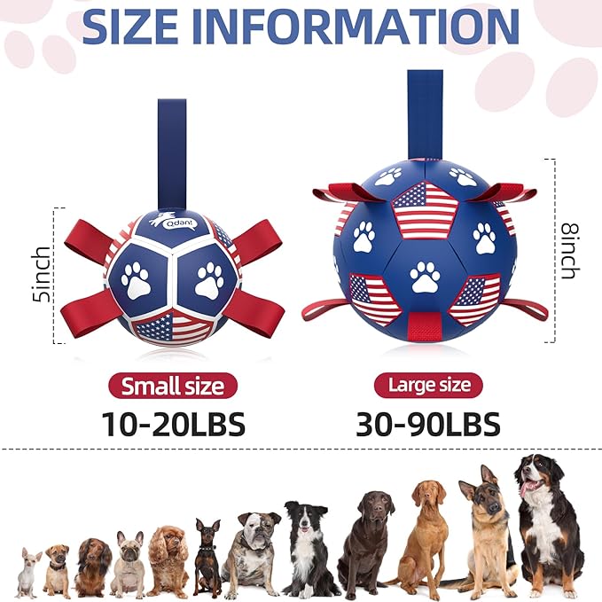 QDAN Dog Toys Puppy Balls, Soccer Ball with Straps, Durable Dog Balls for Small Dogs (5 Inch)