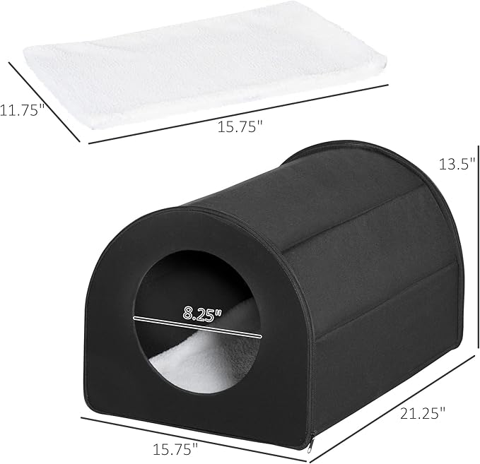 PawHut Dome Heated Cat House Portable and Waterproof Pet Shelter for Kitty in Winter, Black