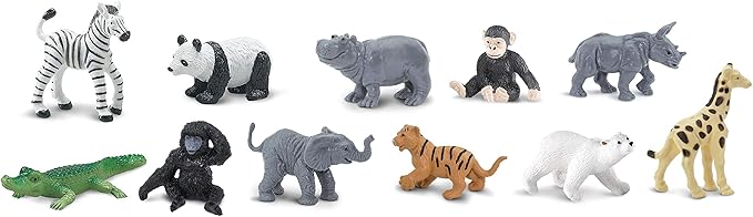 Safari Ltd. Zoo Babies TOOB - 11 Figurines: Zebra, Panda, Hippo, Chimpanzee, Rhino, Alligator, Gorilla, Elephant, Tiger, Polar Bear, Giraffe - Educational Toy Figures For Boys, Girls & Kids Ages 3+