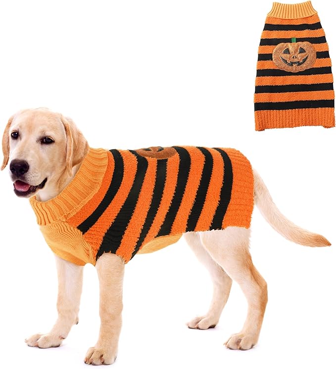NACOCO Dog Halloween Pumpkin Sweater - Pet Costume with Glitter Pumpkin Turtleneck Knitted Clothes Cat Sweatshirt Soft Winter Warm Knitwear Outfits Apparel for Small Medium Large Dog Cat (Orange, XL)