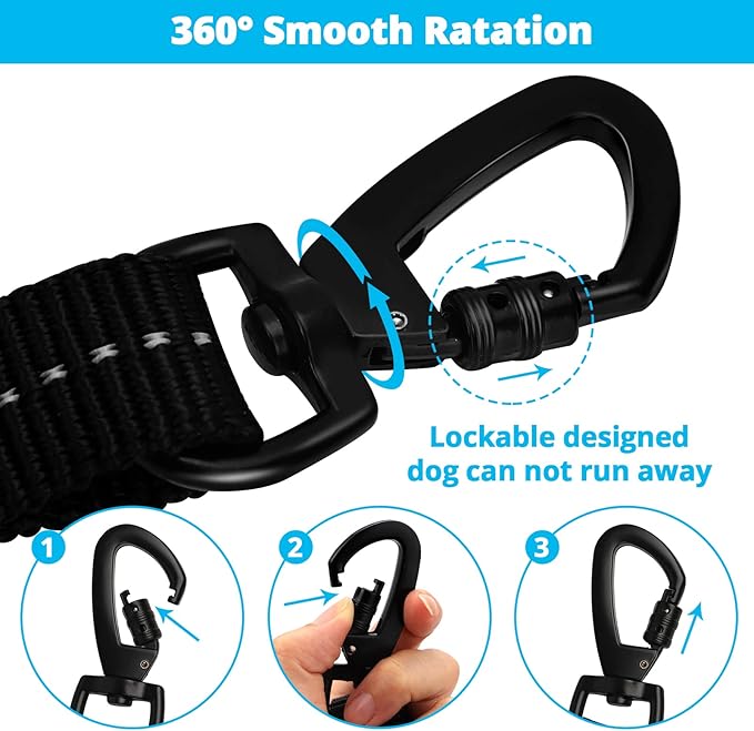 Rope Dog Leash 6 FT: Heavy Duty Leashes with Swivel Lockable Hook Reflective Threads Bungee and Padded Handle - Dog Lead for Large Small Medium Dogs Outside Walking Hiking Blue Black