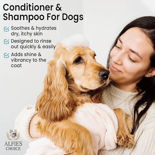 Dog Shampoo and Conditioner Set for Itchy Skin, Allergies & Odor – 2-in-1 Calming Formula with Lavender, Rosemary & Biotin – Moisturizing & Detangling – Safe for Puppies & All Breeds – 16 oz x 2