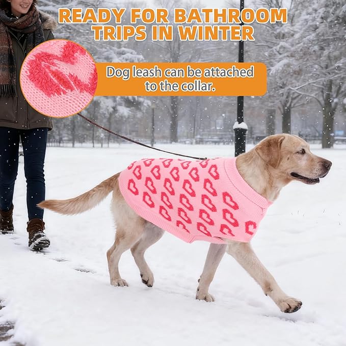 KOOLTAIL Dog Sweater, Cold Weather Dogs Knitted Sweater Turtleneck Pullover，Fall Pet Sweater with Heart Patterns，Winter Clothes for Small Medium Large Dogs Cat Boy Girl Pink L