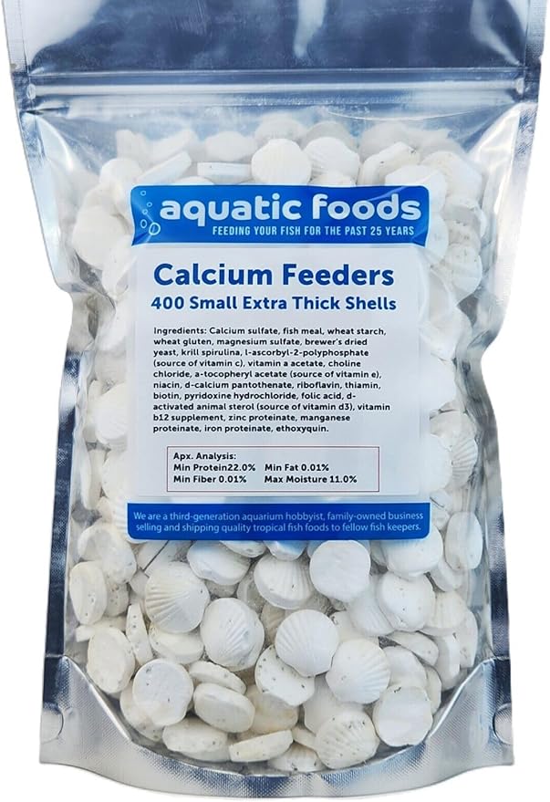 Aquatic Foods Inc. Calcium Feeder Small Shells. Extra Thick Shells for Shrimp, Snails, Crabs, Crayfish, Hermit Crabs and All Tropical Fish…400 Count Bag