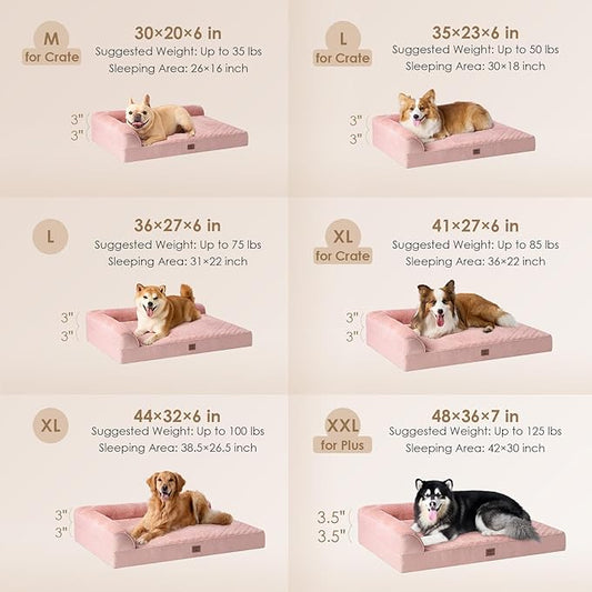 EHEYCIGA Memory Foam Dog Bed Medium Sized Dogs, Waterproof Dog Bed Orthopedic with Washable Removable Cover, Non-Slip Pet Bed Couch for Crate, 30x20x6 Inches, Pink