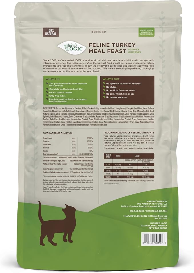Nature's Logic Turkey Dry Cat Food (1 Pack), 15.4 lb