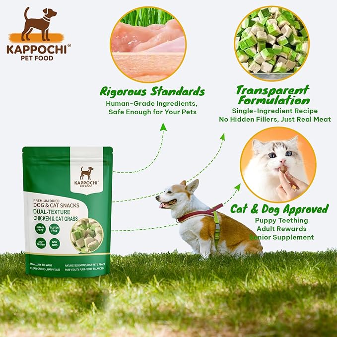 Freeze Dried Dual-Layer Chicken & Cat Grass Cat Treats - Perfect as Training Rewards, 3.5oz(100.0g), High Protein Training Treats, Natural & Raw, No Additives, Grain Free, Gluten Free