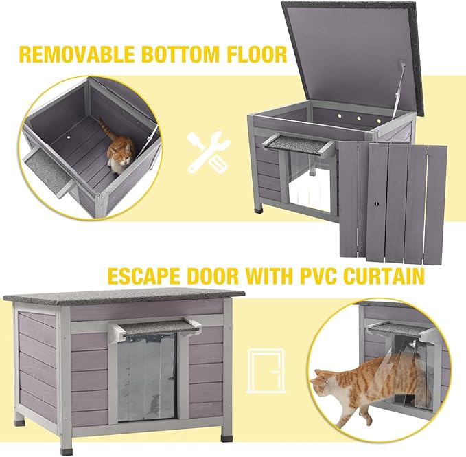 AIVITUVIN Heated Cat House for Outdoor Cats with Insulated Liner for Winter, Temperature Control Cat Cage, Indoor Kitty Shelter with Heating Pad