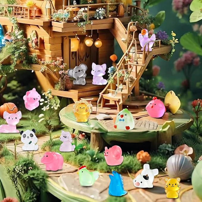 60PCS Luminous Mini Resin Animals 60 Styles Miniatures Glow in The Dark Tiny Little Figures to Hide Small Duck Figures for Party Favors Bag Fillers Garden Dollhouse Decor