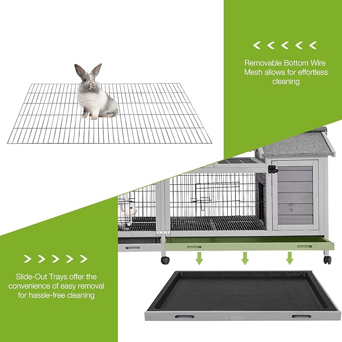 GUTINNEEN Rabbit Hutch Outdoor Bunny Cage Indoor with Large Space Guinea Pig House on Wheels 10.4 ft², No Leak Trays, Run