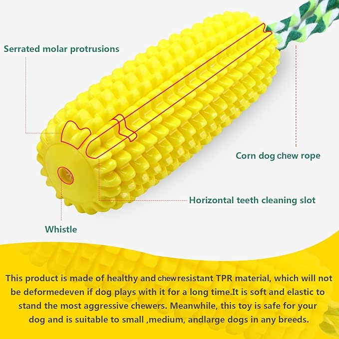 Sumind Dog Tough Corn Toys for Aggressive Chewers Indestructible Durable Squeaky Toothbrush Interactive Corn Puppy Toys for Small Medium Large Breed for Training and Cleaning Teeth