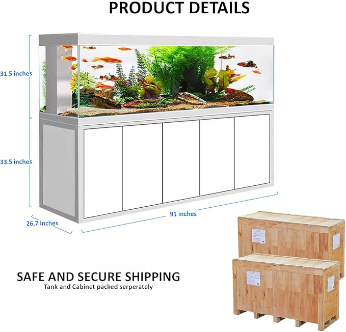 400 Gallon Aquarium Tempered Ultra-Clear Glass with Complete Setup in White with Silver Trims