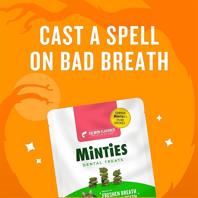 Minties Dental Treats for Cats, Salmon Flavored Treats for Cats, Freshens Breath and Controls Tartar, 2.5oz