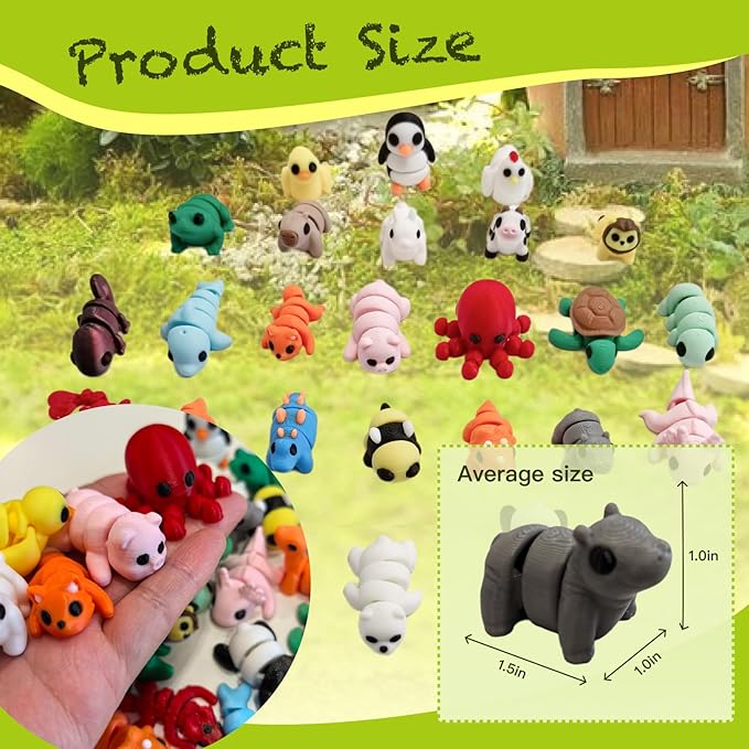 25pcs Mini Animals Figures,3D Printed Animals and Flexible Joints Fidget Toys, Small Animal Figurines Fit Fidget Toy Set,Pocket Pets,Birthday fillers, Teen Reward Gifts(25PC)