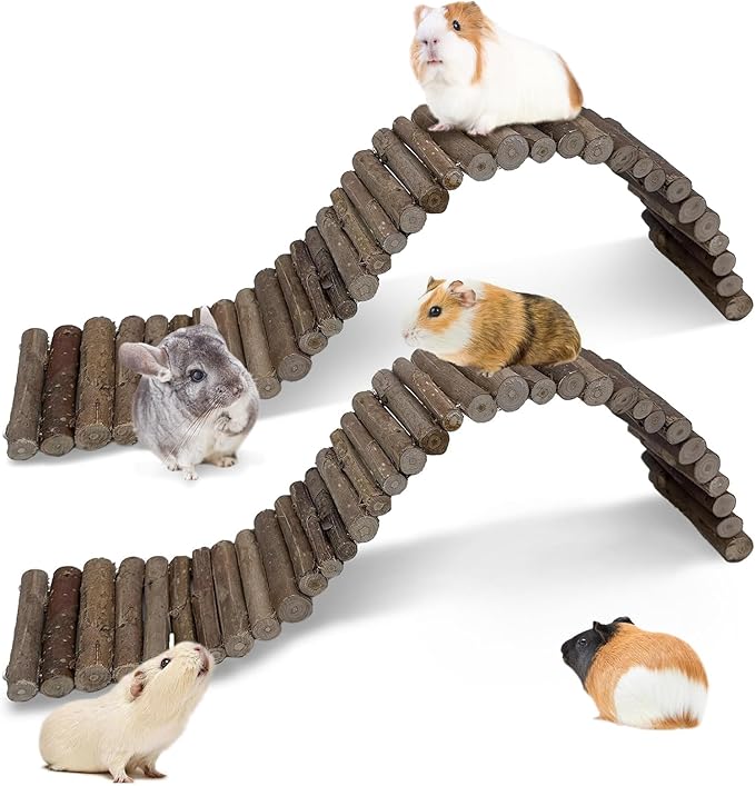 Hamiledyi 2PCS Natural Wood Hamster Climbing Ladder & Hideout Toy - Multi-Size Small Animal Cage Accessories for Syrian Hamsters, Mice, Gerbils, Sugar Gliders (21.7x3.5 Inch)