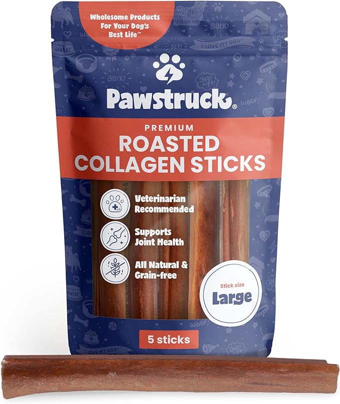 Pawstruck All Natural 11-12" Roasted Collagen Sticks for Dogs – Low Odor & Long-Lasting Bully Stick & Rawhide Alternative, Single Ingredient, Vet Approved – 5 Pack