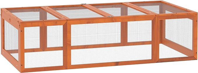 PawHut Large Wooden Rabbit Hutch Bunny Hutch Small Animal Habitat Enclosure Outdoor Run and Lockable Doors, Natural
