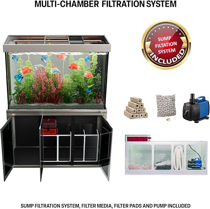 Silver Edition 145 Gallon Fish Tank Premium Tempered Ultra Clear Glass Complete Aquarium Setup