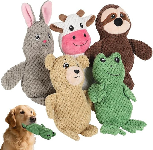 Act boldly 5-Pack Squeaky Dog Toys – Durable Animal-Shaped Plush Chew Toys for Dogs, Handmade Interactive Puppy Toys with Squeaker, Perfect for Reducing Destructive Behavior