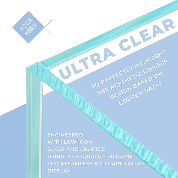 Standard 20 Gallon Rimless Aquarium - Clear Glass Space Saving Tank - 23.62 x 11.81 x 14.17 inches