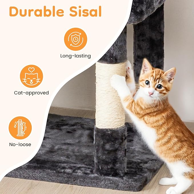 73" Multi-Level Cat Tree Tower for Large Cats with Scratching Posts, Condos, Perch, Hammocks & Toys, Large Cat Jungle Gym for Indoor Cats, Ideal for Multi-Cat Households, Grey