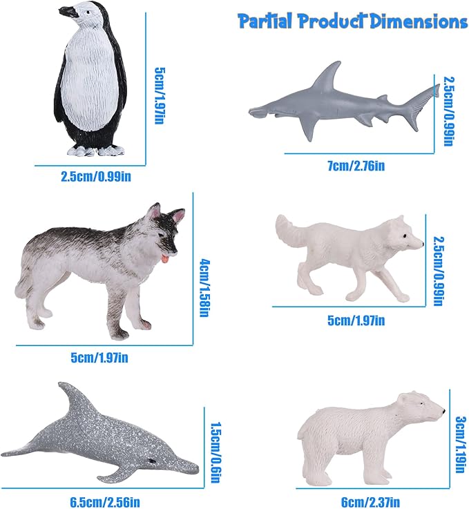 Small Polar Animals Figurines, 26pcs Realistic Penguin Polar Bear Seal Winter Animals for Early Educational Birthday Cupcake Topper Gift for Kids