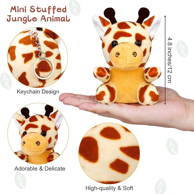 Elcoho 16 Pieces Safari Mini Stuffed Jungle Animal Set Small Stuffed Forest Animal 3.75 Inch Animal Keychain Plush Toys for Animal Themed Parties Kids Birthday(Sitting)