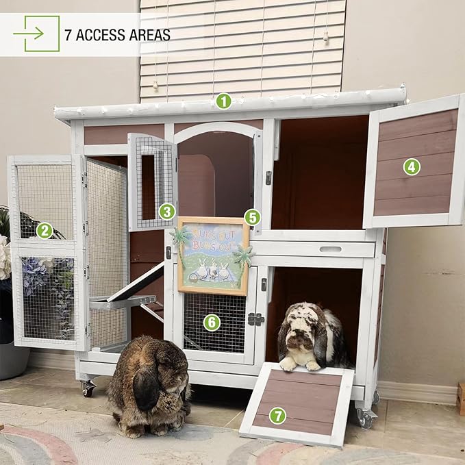 GUTINNEEN Rabbit Hutch Indoor and Outdoor Bunny Cage with Wheels Hamster House Guinea Pig Cages for Small to Medium Animals Waterproof Leakproof Tray
