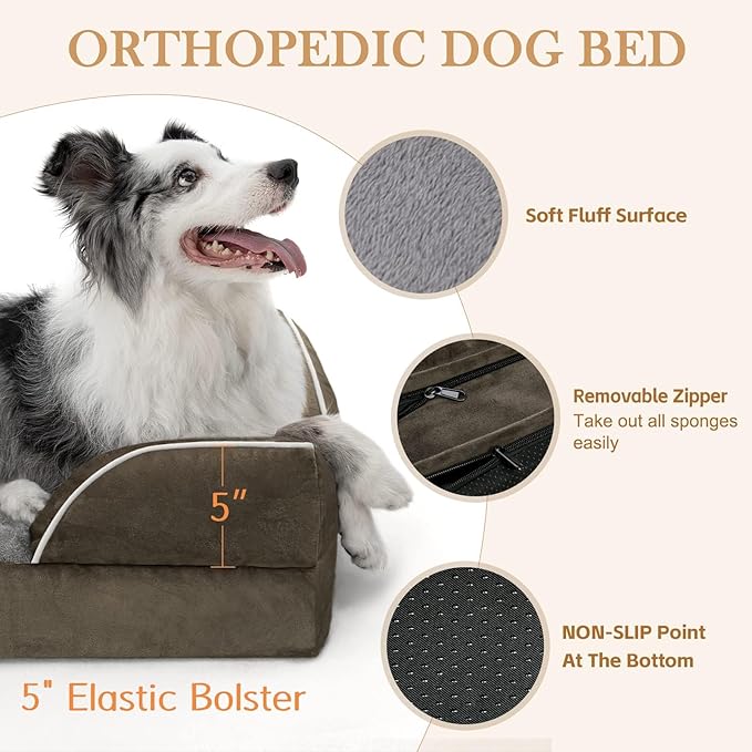 Comfort Expression XXL Orthopedic Dog Bed for Extra Large Dogs, Waterproof Orthopedic Foam Dogs Beds, Washable Dog Sofa Bed with Non-Slip Bottom & Removable Cover(XX-Large,Dark Green)