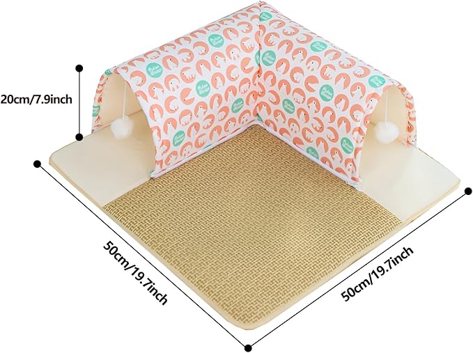 Rabbit Tunnel with Cooling Mat - Detachable Washable Pet Bed for Rabbits, Guinea Pigs, Chinchillas - Ventilated Floor Play Mat for Cats, Small Animals & More