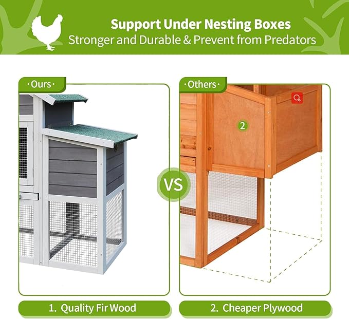122" Large Chicken Coop with Nest Box and Removable Tray, Hen House for 2-6 Chickens, Outdoor Weatherproof Small Animal Cages