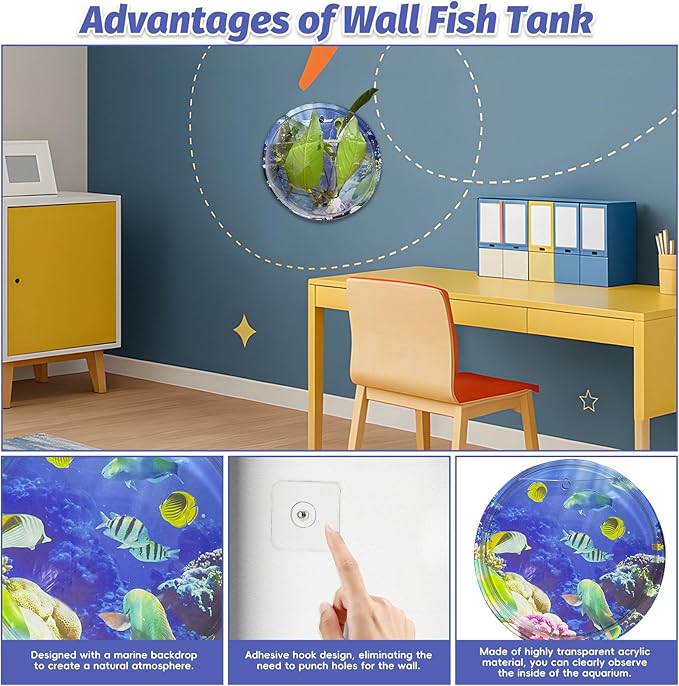 kathson Acrylic Wall Hanging Fish Bowl Wall Mounted Fish Tank Planter Fish Bubble Hanging Aquarium Hydroponic Plant Pot Betta Fish Tank Bowl for Home Decor Pot Decoration Planter (9.25in)