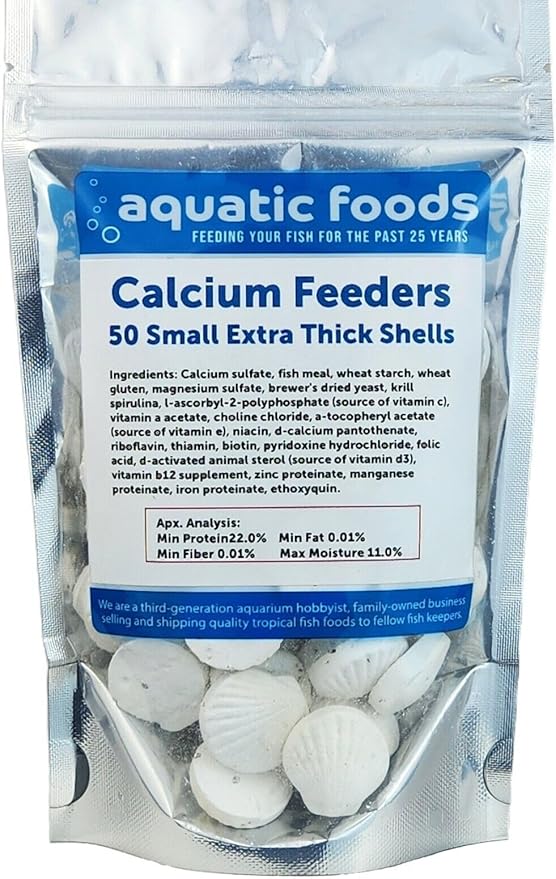 Aquatic Foods Inc. Calcium Feeder Small Shells. Extra Thick Shells for Shrimp, Snails, Crabs, Crayfish, Hermit Crabs and All Tropical Fish…50 Count Bag