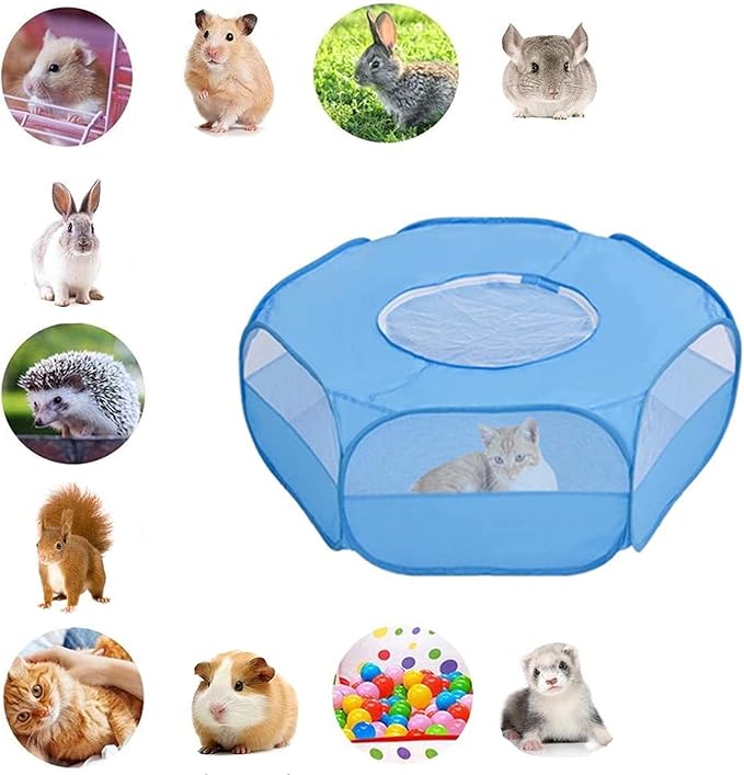 Mantouxixi Small Animal Playpen with Cover, Animal Chinchilla, Hamsters, Bunny, Rabbits, Kitten Kitten Ferret Playpen with Cover - Blue
