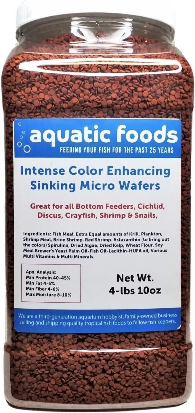 Aquatic Foods Inc. 3.5mm - 1/8" Color Enhancing Sinking Micro Wafers for Bottom Fish, Shrimp, Crabs, Crayfish, All Tropical Fish…4-lb & 10oz lg Jar