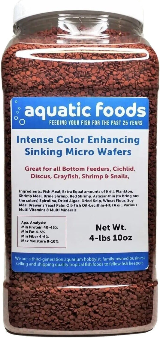 Aquatic Foods Inc. 3.5mm - 1/8" Color Enhancing Sinking Micro Wafers for Bottom Fish, Shrimp, Crabs, Crayfish, All Tropical Fish…4-lb & 10oz lg Jar