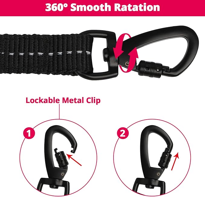 Long Dog Leash 40 FT: Heavy Duty Rope Leashes for Dogs Training with Swivel Lockable Hook Reflective Threads Bungee and Padded Handle - Dog Lead for Large Small Medium Dogs Outside Walking Hiking Pink