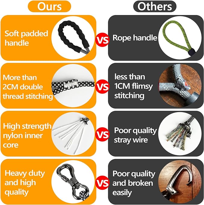 NTR Heavy Duty Dog Leash, 15FT Training with Swivel Lockable Hook, Padded Handle and Highly Reflective Threads, Lead for Walking, Hunting, Camping, Backyard Small Medium Large, Orange