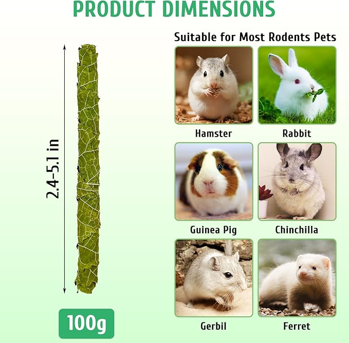 Fhiny Rabbit Chew Toys, 100g Natural Mulberry Leaf Crispy Rolls Small Animal Molar Snacks Chinchilla Sticks Guinea Pig Chews for Teeth Dental Care for Bunny Guinea Pig Chinchilla Hamster Gerbil