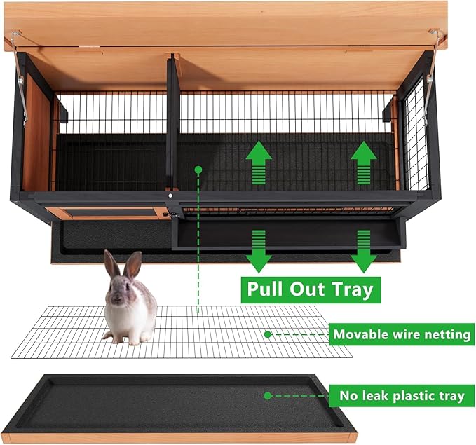 Rabbit Hutch Outdoor,Rabbit Hideout,Bunny Hideout,Bunny House for Guinea Pigs & Hamster,Wooden Chicken House with Deep Pull-Out Tray, Waterproof Chicken Coop for Outside (Orange Black)