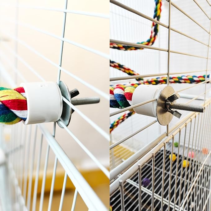 24 Inch Bird Rope Ladder Toy - Natural Wood Perch Stand,with 0.78 Inch Diameter Metal Screw Ends,Interactive Chewing Climbing Toy for Parakeets, Budgies,Cockatiels, Small to Medium Birds