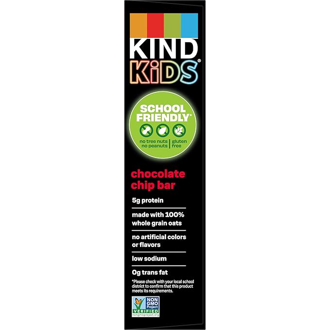 KIND Kids Snacks, Chocolate Chip Bar, Tree Nut and Peanut Free, Gluten Free, Whole Grains and Oats, 5g Protein, 5 Count