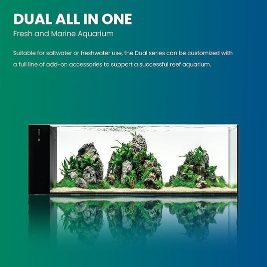 Ultum Nature Systems Dual AIO - Freshwater/Saltwater Compatible All in One Rimless Tank with Triple Chamber Filtration System, Integrated Filter Aquarium w/Leveling Mat - 21 Gallon, 90LA, Black