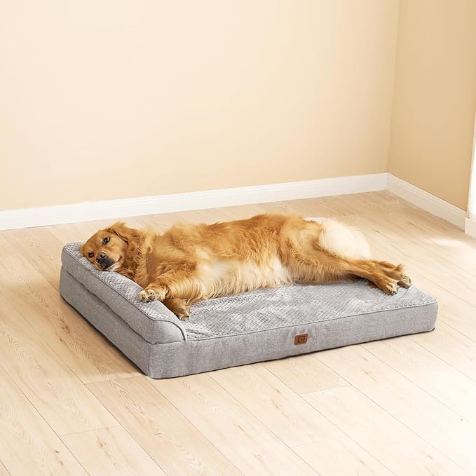 EHEYCIGA Memory Foam Dog Bed XXL, Extra Large Dog Bed Orthopedic with Washable Removable Cover, Waterproof Giant Pet Bed Couch for Jumbo Dogs, 48x36x7 Inches, Grey