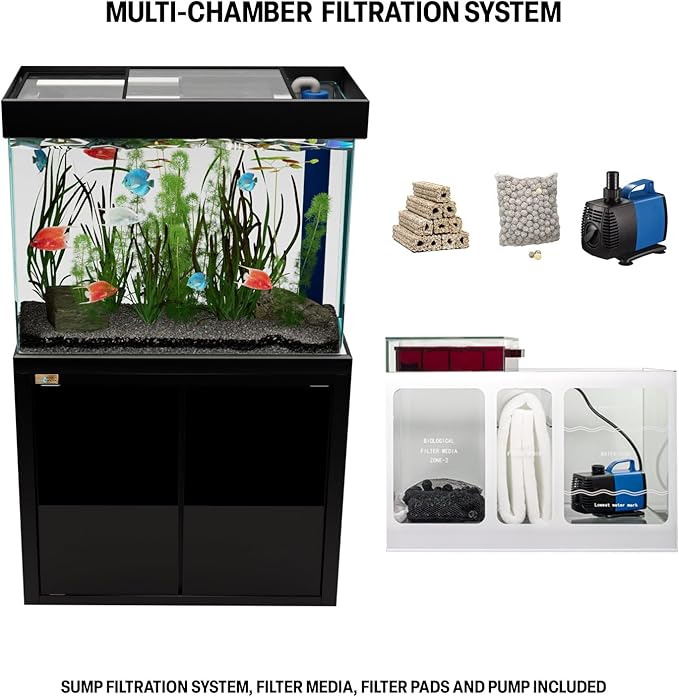 50 Gallon Fish Tank with Premium Tempered & Ultra Transparent Glass (Complete Aquarium Setup) All in Black