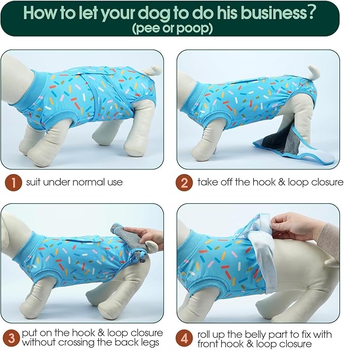 Kuoser Dog Surgery Suit, Dog Surgery Suit Male Neuter, Comfy Puppy Recovery Suit Doggie Onesie, Post-Op Onesie for Female & Male Dogs, Soft Protective Wear, BlueRibbon L