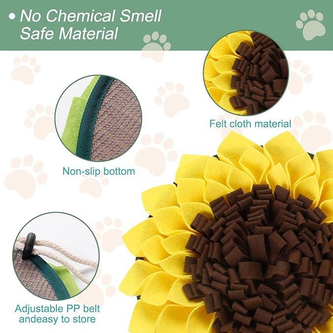 Snuffle Mat for Dogs, Pet Sniffing Pad for Slow Feeding, Puppy Cat Interactive Puzzle Toys for Smell Training, Indoor Foraging Mat for Stress Relief, Yellow (L)