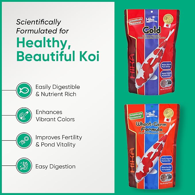 Koi Fish Food & Goldfish Food – Medium Pellets for Ponds – Wheat Germ Koi Food for Healthy Pond Fish, 17.6oz Bag with Microfiber Cleaning Cloth