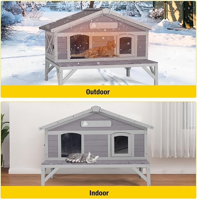 Aivituvin Outdoor Cat House with 100% Insulated Liner Weatherproof Feral Kitty Shelter for Winter,Large Opening Roof